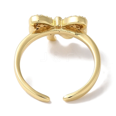 Bowknot Brass Micro Pave Clear Cubic Zirconia Open Cuff Rings for Women LS-RJEW-C098-03G-1