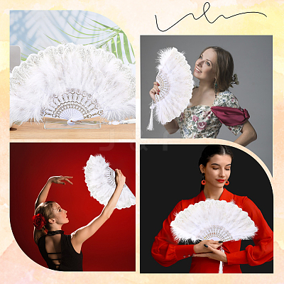 Plastic & Feather Fan Staves Design AJEW-WH20064-47B-1