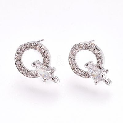 Brass Micro Pave Cubic Zirconia Stud Earring Findings X-KK-F753-09P-RS-1