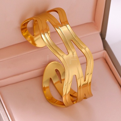 304 Stainless Steel Open Cuff Bangles for Women WGFFA35-01-1