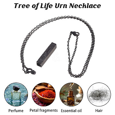 304 Stainless Steel Rectangle with Tree of Life Pendant Urn Ashes Necklaces NJEW-WH0036-030EB-1