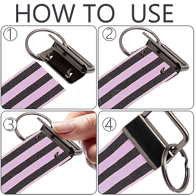 30Pcs 5 Colors Iron Ribbon Ends with Keychain Split Ring IFIN-GF0001-66-1