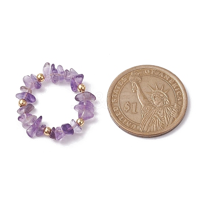 Natural Mixed Gemstone Chips Beaded Stretch Ring RJEW-JR00646-1