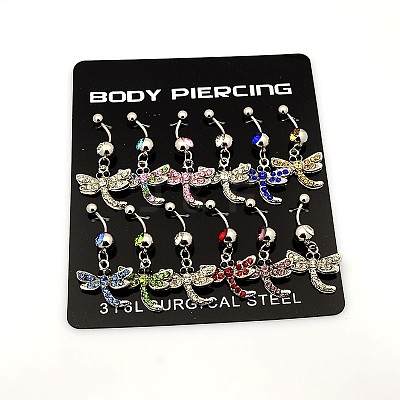 Mixed 316L Surgical Stainless Steel Dangle Belly Button Rings AJEW-P003-M-1