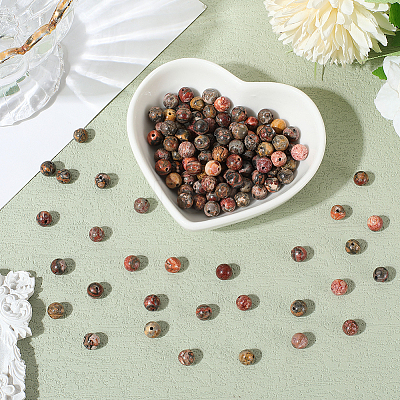 120Pcs Natural Leopard Skin Jasper Beads Strands G-PA0001-22A-1