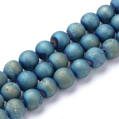 Electroplated Natural Druzy Geode Agate Bead Strands G-R345-8mm-54-1
