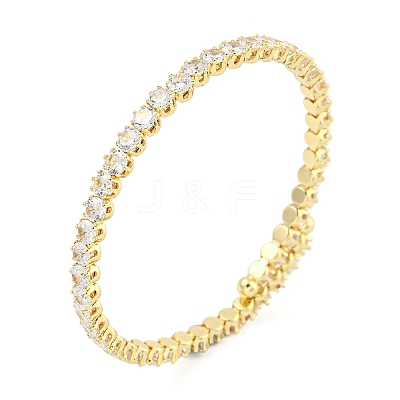 Rack Plating Brass Pave Clear Cubic Zirconia Open Cuff Bangles for Women BJEW-U004-02G-1