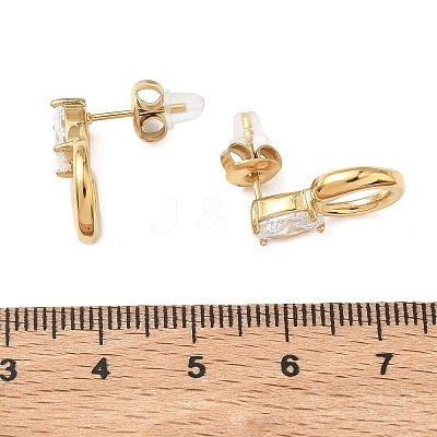 304 Stainless Steel & Clear Cubic Zirconia Dangle Stud Earrings EJEW-G468-03G-01-1