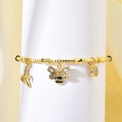 Brass Micro Pave Clear Cubic Zirconia Charm Bangles for Women BJEW-Z089-04P-1