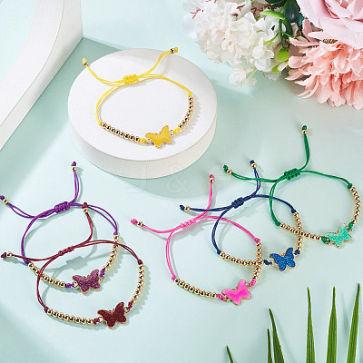 6Pcs 6 Colors Alloy Enamel Link Bracelets BJEW-TAC0043-1