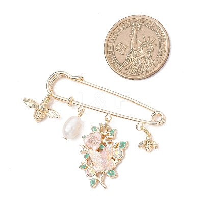 Flower & Bee Iron & Alloy Enamel Charm Brooches JEWB-BR00186-1