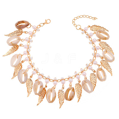 Bohemian Alloy & Plastic Shell Shape Tassel Anklets for Women FS-WGC85CC-01-1