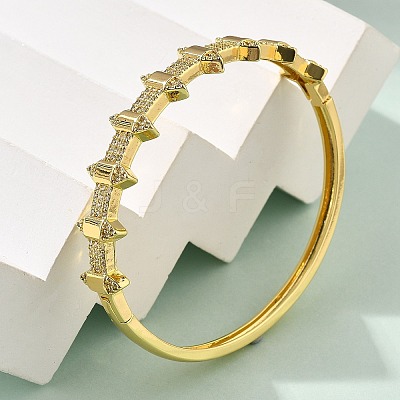 Brass Micro Pave Clear Cubic Zirconia Hinged Bangles for Women BJEW-S168-05G-1