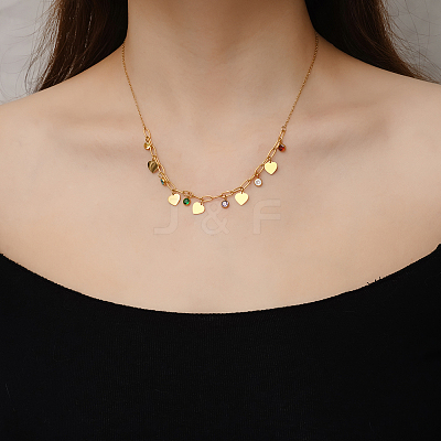 Light Luxury Stainless Steel Pave Colorful Cubic Zirconia Heart Tassel Bib Necklaces for Women Daily Wear GN8905-2-1