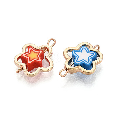 Polymer Clay Flower & CCB Frame Links Connector Charms CLAY-T022-19A-1