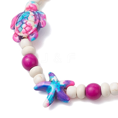 Starfish & Turtle Synthetic Turquoise Dyed Beads Stretch Bracelets for Women BJEW-JB11920-04-1