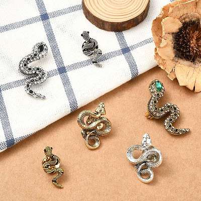 6Pcs 6 Styles Snake Zinc Alloy Lapel Pin Backs for Backpack Clothes JEWB-CJ0001-64-1