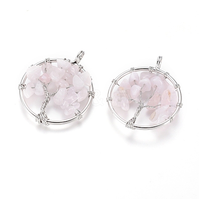 Natural Rose Quartz Pendants X-G-E419-08P-1