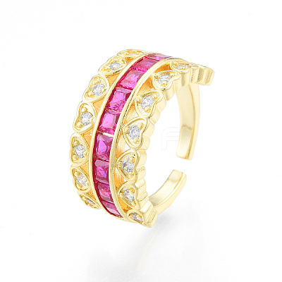 Cubic Zirconia Heart Open Cuff Ring RJEW-N035-137B-1
