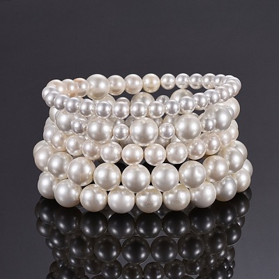 Shell Pearl Stretch Bracelets Sets BJEW-JB04108-1