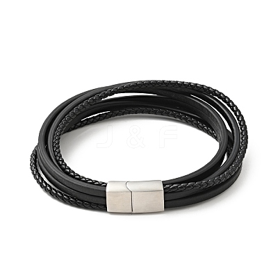 Cowhide Multi-strand Bracelet with 304 Stainless Steel Magnetic Clasps BJEW-H552-02P-1