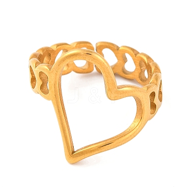 Ion Plating(IP) 304 Stainless Steel Hollow Heart Open Cuff Finger Rings for Women RJEW-S414-15B-G-1