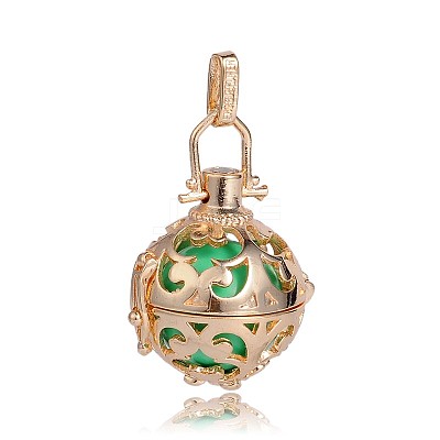 Golden Plated Brass Hollow Round Cage Pendants KK-J246-09G-1