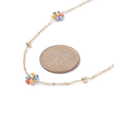 Glass Beaded Flower Link Chain Necklace NJEW-JN04317-1