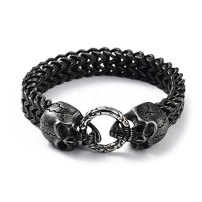 304 Stainless Steel Skull Head Herringbone Chains Bracelets for Men & Women BJEW-D031-29B-1