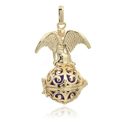 Golden Plated Brass Hollow Round Cage Pendants KK-J248-11G-1