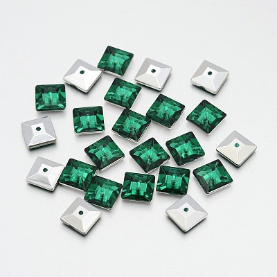Back Plated Faceted Square Taiwan Acrylic Rhinestone Beads ACRT-M04-7-01-1