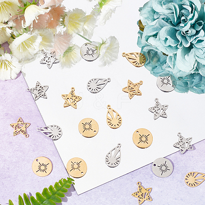 24Pcs 3 Style 201 Stainless Steel Pendants STAS-DC0006-09-1