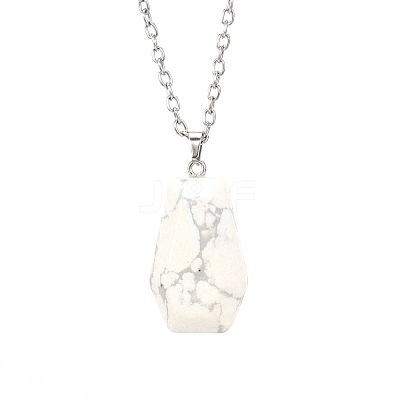 Natural Howlite Halloween Coffin Pendant Necklace with Platinum Alloy Chains PW-WG29489-03-1