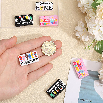 16Pcs 4 Styles Rectangle with Word Food Grade Silicone Focal Beads SIL-CA0004-44-1