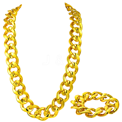 2Pcs 2 Styles Acrylic Cuban Link Chain Necklaces & Bracelets Jewelry Sets SJEW-SP0001-01G-1