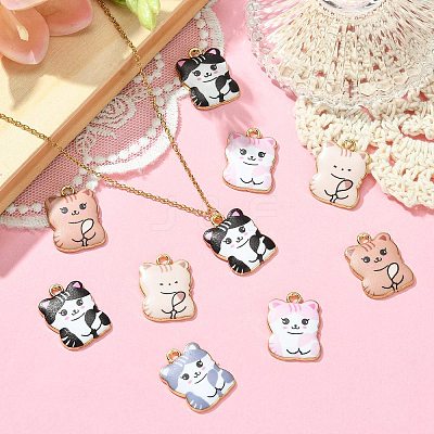 30Pcs 5 Style Printed Alloy Pendants ENAM-CJ0005-51-1