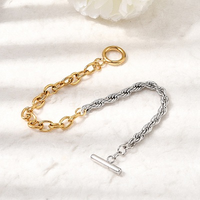 Two Tone 304 Stainless Steel Cable Chain & Rope Chain Bracelets for Women BJEW-G786-01GP-01-1