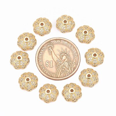 Eco-Friendly Multi-Petal Flower Brass Micro Pave Cubic Zirconia Bead Caps ZIRC-M098-02G-FF-1