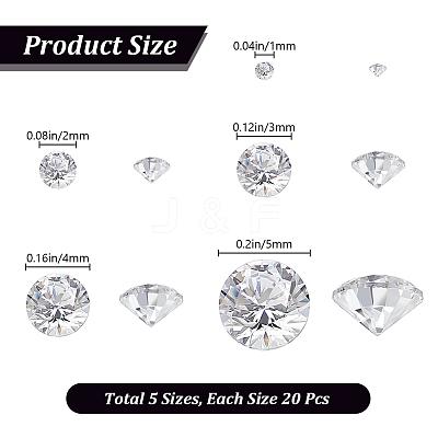 100Pcs 5 Styles Diamond Shape Grade AAA Cubic Zirconia Cabochons ZIRC-BBC0002-98-1