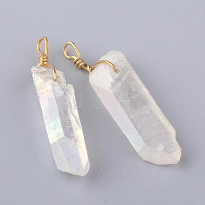 Electroplate Natural Quartz Crystal Pendants G-Q481-74C-1