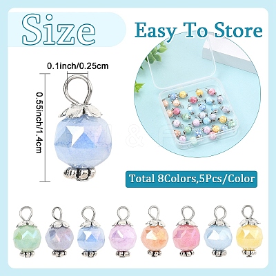 40Pcs 8 Colors Glass Pendants PALLOY-YW00157-1