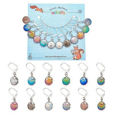 12Pcs 12 Colors Resin Figure of Fish Scale Charms Locking Stitch Markers HJEW-PH01506-1