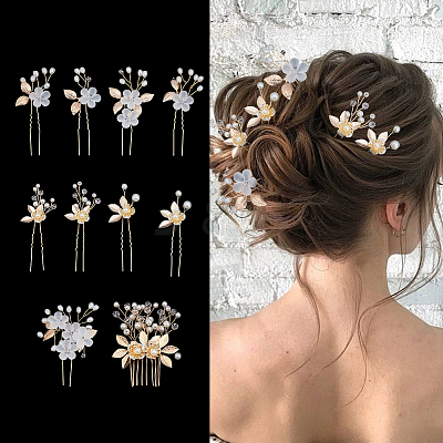2 Sets 2 Styles Floral Brass Hair Combs OHAR-ME0001-04-1