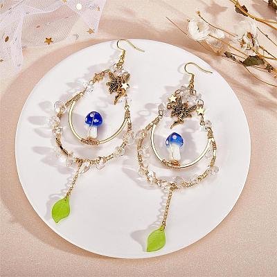 Natural Quartz Crystal Chips Beaded Big Teardrop Dangle Earrings EJEW-SW00016-01-1