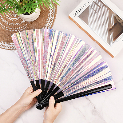 1Pc Bamboo with Oxford Fabric Glitter Powder Folding Fans AJEW-SP0003-77D-1