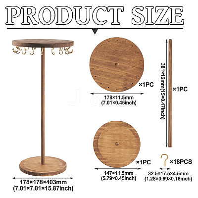 Rotatable Round Wood Jewelry Necklace Display Organizer Hanging Tower Rack NDIS-TAC0001-01B-1