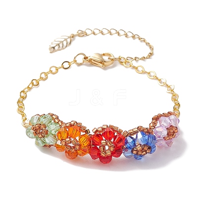 Colorful Flower Glass Beded Bracelets BJEW-MZ00077-1