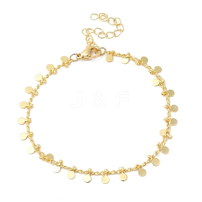 Brass Flat Round Charms Chain Bracelets for Women BJEW-G672-04G-1