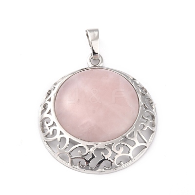 Mixed Gemstone Pendants with Hollow Platinum Brass Findings G-P448-A-1