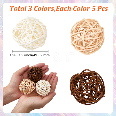 15Pcs 3 Colors Wicker Rattan Balls AJEW-SC0004-25C-1